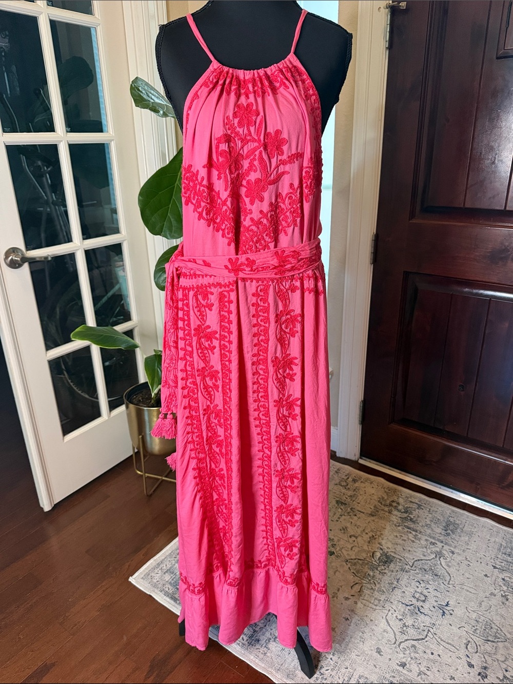 Pranella Halter, Embroidered, Maxi Dress Size L